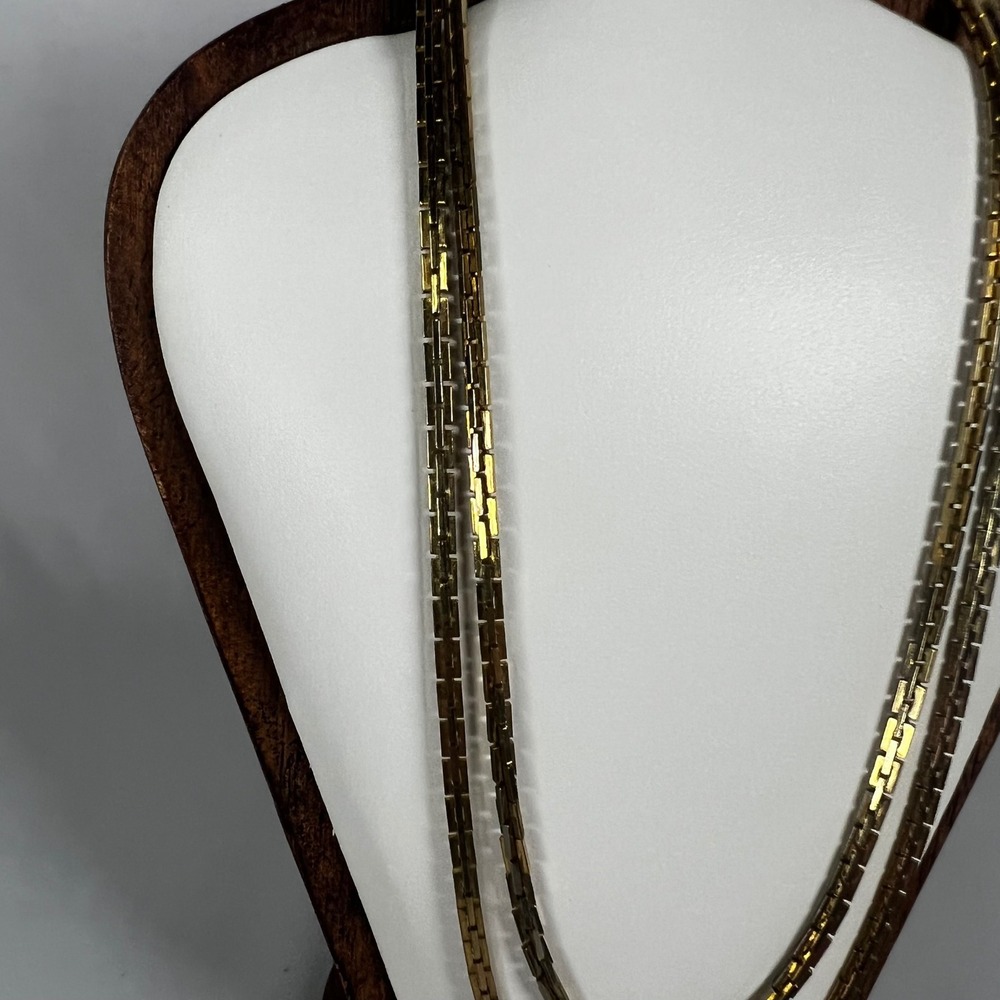 Vintage 90s Gold‎ Tone Multi Strand Layered Chain 22" Necklace Rope Flat Link - Picture 2 of 5